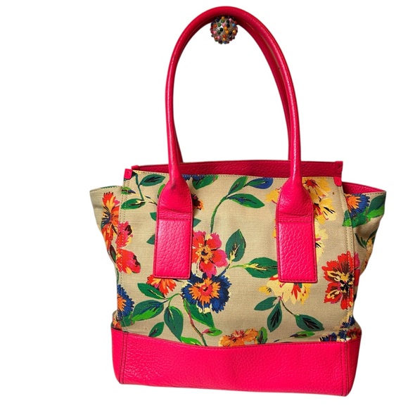 Kate Spade Rare New York Floral Garden Tote Bag Hot Pink Shoulder Bag - Picture 3 of 5